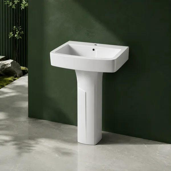 VONDDW 470x610x810mm Glossy White Space Saving Classic Floorstanding Ceramic Pedestal Basin Sink