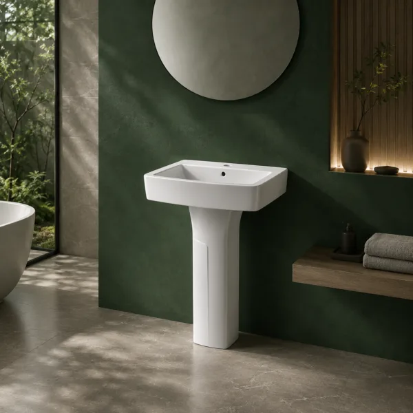 VONDDW 470x610x810mm Glossy White Space Saving Classic Floorstanding Ceramic Pedestal Basin Sink