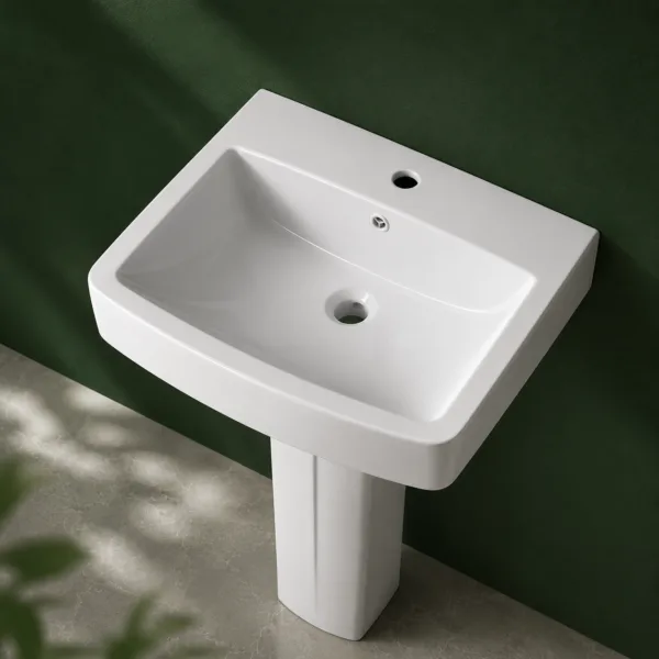 VONDDW 470x610x810mm Glossy White Space Saving Classic Floorstanding Ceramic Pedestal Basin Sink