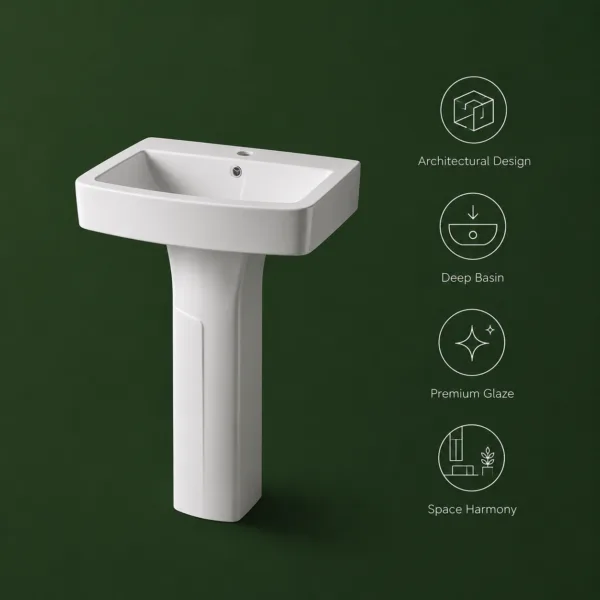 VONDDW 470x610x810mm Glossy White Space Saving Classic Floorstanding Ceramic Pedestal Basin Sink
