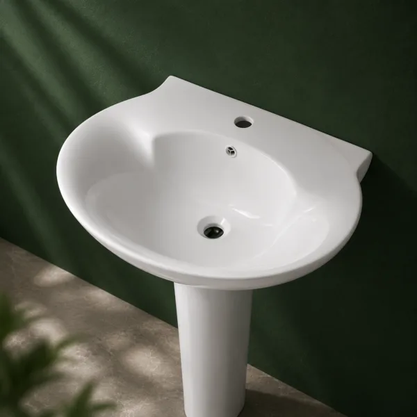 VONDDW 510x660x935mm Glossy White Unique Twisted Column Luxury Floorstanding Ceramic Pedestal Basin Sink