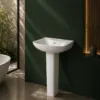 VONDDW 505x655x830mm Glossy White Wave Edge Modern Floorstanding Ceramic Pedestal Basin Sink (3) VONDDW 505x655x830mm Glossy White Wave Edge Modern Floorstanding Ceramic Pedestal Basin Sink