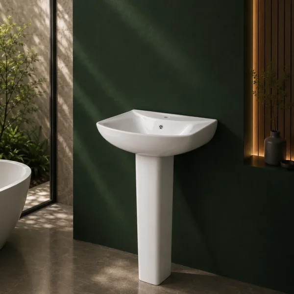 VONDDW 505x655x830mm Glossy White Wave Edge Modern Floorstanding Ceramic Pedestal Basin Sink (3) VONDDW 505x655x830mm Glossy White Wave Edge Modern Floorstanding Ceramic Pedestal Basin Sink