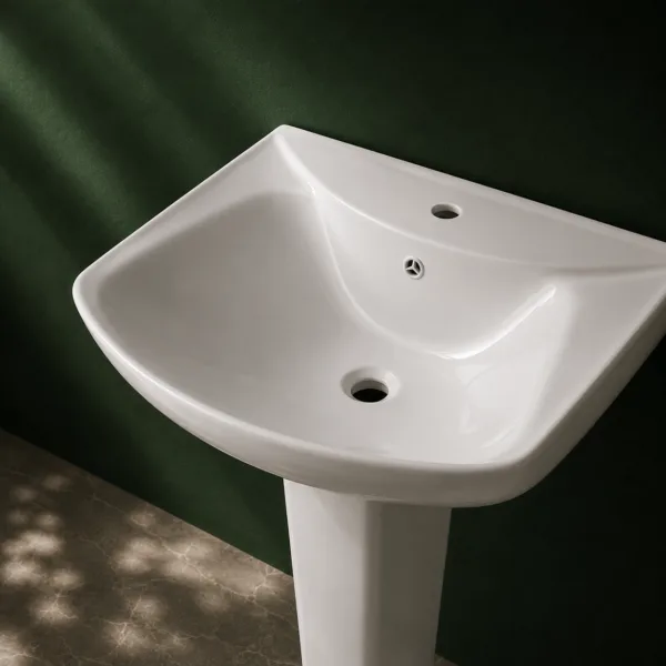 VONDDW 505x655x830mm Glossy White Wave Edge Modern Floorstanding Ceramic Pedestal Basin Sink (4) VONDDW 505x655x830mm Glossy White Wave Edge Modern Floorstanding Ceramic Pedestal Basin Sink