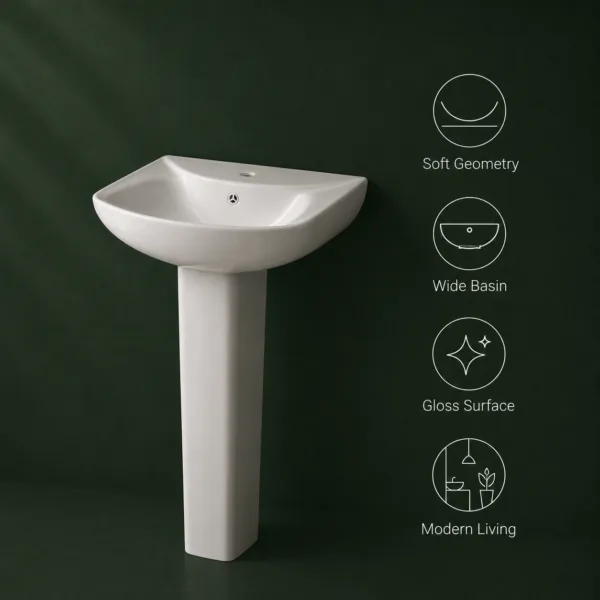 VONDDW 505x655x830mm Glossy White Wave Edge Modern Floorstanding Ceramic Pedestal Basin Sink (5) VONDDW 505x655x830mm Glossy White Wave Edge Modern Floorstanding Ceramic Pedestal Basin Sink