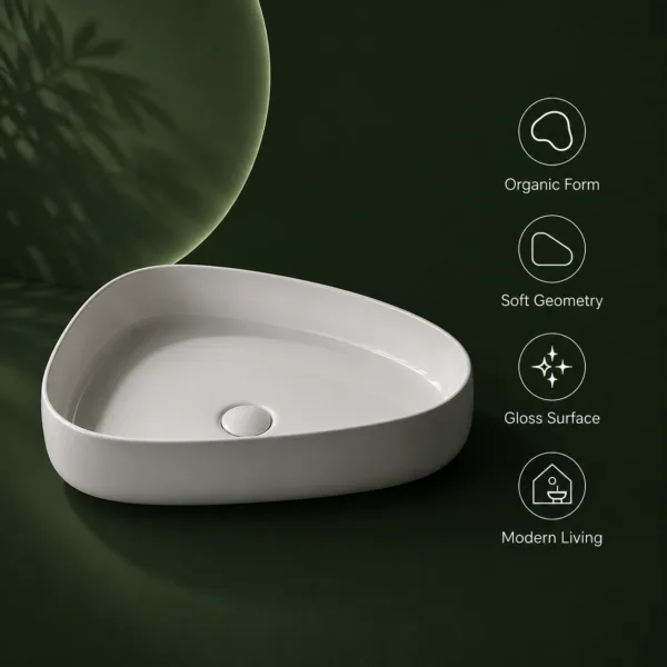 VONDDW 560x385x140mm Glossy White Modern Straight Edge Oval Countertop Bathroom Basin Sink