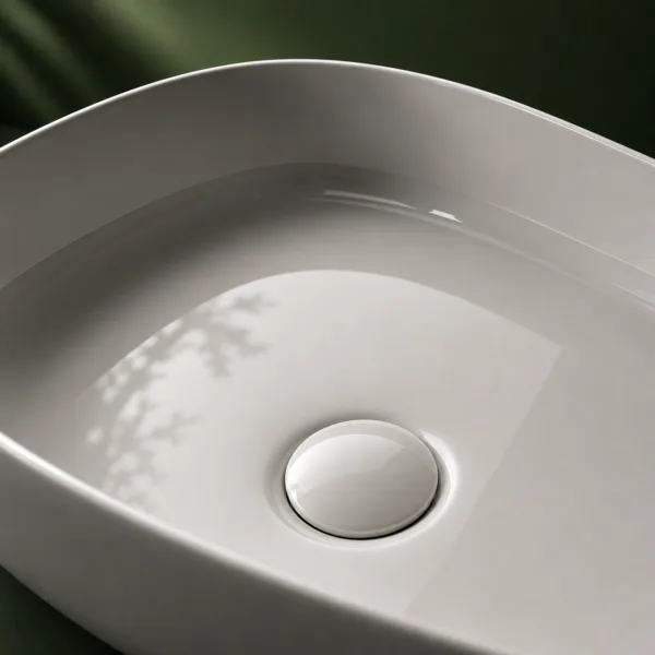 VONDDW 560x385x140mm Glossy White Modern Straight Edge Oval Countertop Bathroom Basin Sink