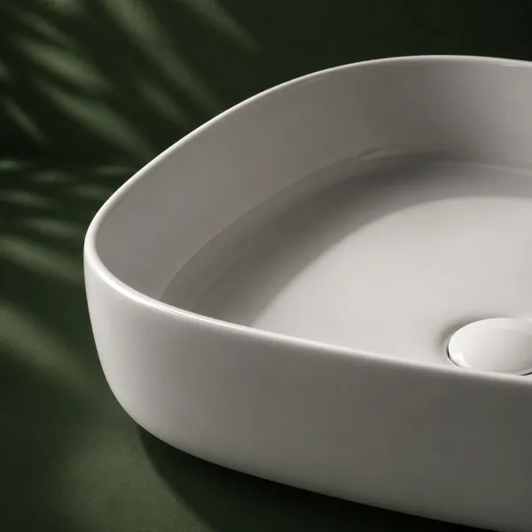 VONDDW 560x385x140mm Glossy White Modern Straight Edge Oval Countertop Bathroom Basin Sink
