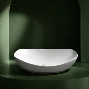 VONDDW 560x405x140mm Glossy White Luxury Curved Boat Shape Countertop Bathroom Basin Sink