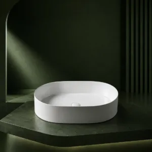 VONDDW 560x385x140mm Glossy White Modern Straight Edge Oval Countertop Bathroom Basin Sink