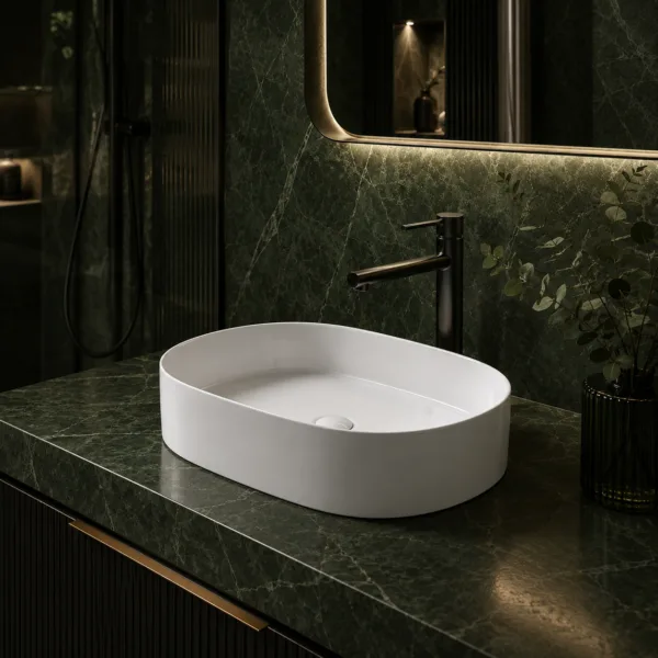 VONDDW 560x385x140mm Glossy White Modern Straight Edge Oval Countertop Bathroom Basin Sink (4) VONDDW 560x385x140mm Glossy White Modern Straight Edge Oval Countertop Bathroom Basin Sink