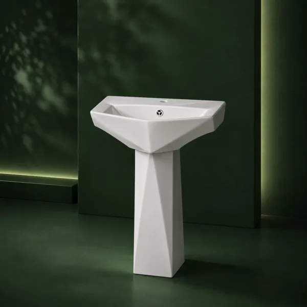 VONDDW Glossy White Fluted Twisted One-Piece Floorstanding Ceramic Pedestal Basin Sink (1) VONDDW Glossy White Fluted Twisted One-Piece Floorstanding Ceramic Pedestal Basin Sink
