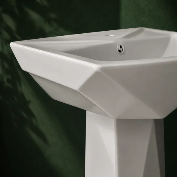 VONDDW Glossy White Fluted Twisted One-Piece Floorstanding Ceramic Pedestal Basin Sink (2) VONDDW Glossy White Fluted Twisted One-Piece Floorstanding Ceramic Pedestal Basin Sink