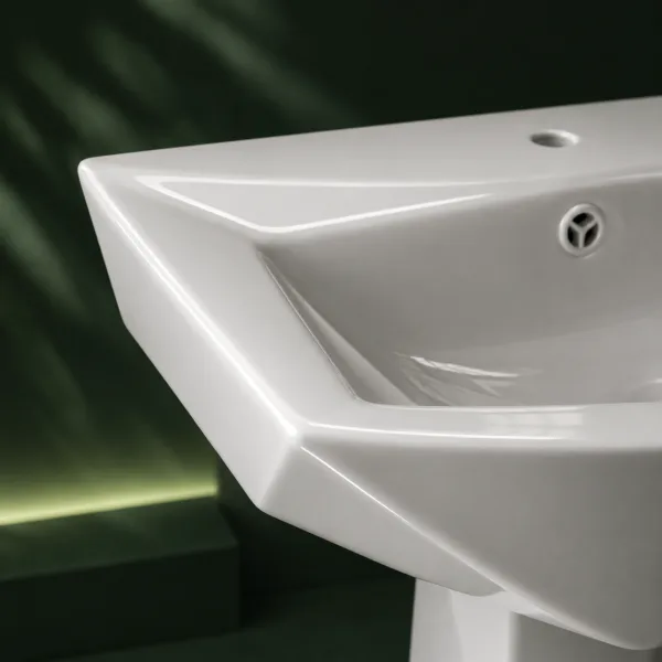 VONDDW Glossy White Fluted Twisted One-Piece Floorstanding Ceramic Pedestal Basin Sink (3) VONDDW Glossy White Fluted Twisted One-Piece Floorstanding Ceramic Pedestal Basin Sink