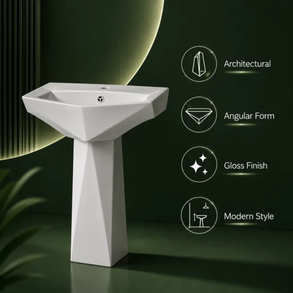 VONDDW Glossy White Fluted Twisted One-Piece Floorstanding Ceramic Pedestal Basin Sink (5) VONDDW Glossy White Fluted Twisted One-Piece Floorstanding Ceramic Pedestal Basin Sink