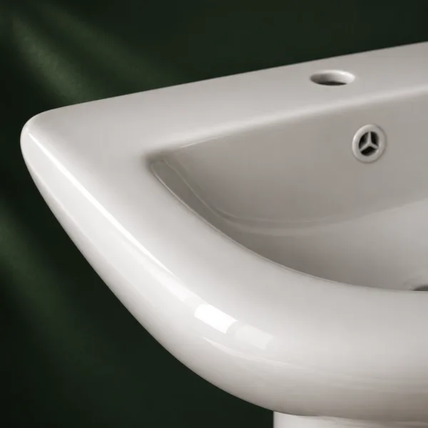 VONDDW Glossy White Geometric Octagonal Diamond One-Piece Floorstanding Ceramic Pedestal Basi (3) VONDDW Glossy White Geometric Octagonal Diamond One-Piece Floorstanding Ceramic Pedestal Basin Sink