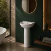VONDDW Glossy White Geometric Octagonal Diamond One-Piece Floorstanding Ceramic Pedestal Basi (4) VONDDW Glossy White Geometric Octagonal Diamond One-Piece Floorstanding Ceramic Pedestal Basin Sink