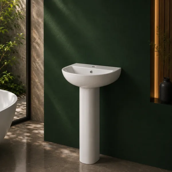 VONDDW Glossy White Geometric Octagonal Diamond One-Piece Floorstanding Ceramic Pedestal Basin (1) VONDDW Glossy White Geometric Octagonal Diamond One-Piece Floorstanding Ceramic Pedestal Basin Sink