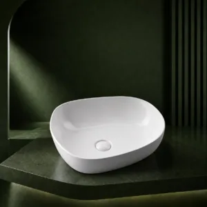 VONDDW Glossy White Sleek Concave Curved Countertop Bathroom Basin Sink