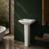 VONDDW Glossy White Sleek Cylindrical One-Piece Floorstanding Ceramic Pedestal Basin Sink (1) VONDDW Glossy White Sleek Cylindrical One-Piece Floorstanding Ceramic Pedestal Basin Sink
