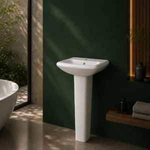 VONDDW Glossy White Sleek Cylindrical One-Piece Floorstanding Ceramic Pedestal Basin Sink