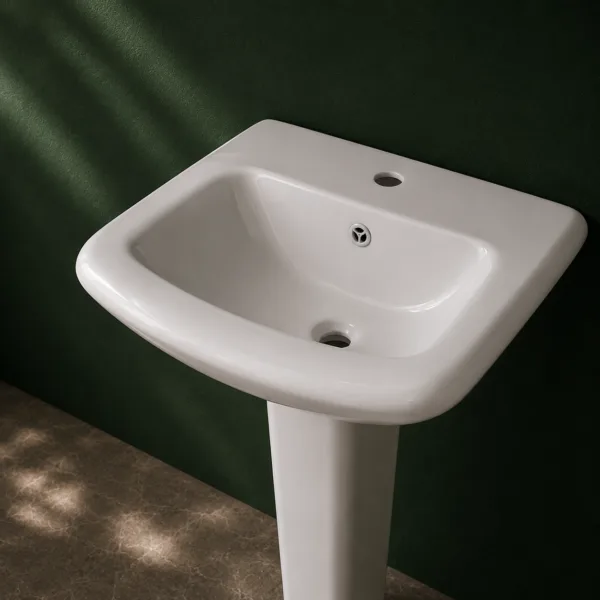 VONDDW Glossy White Sleek Cylindrical One-Piece Floorstanding Ceramic Pedestal Basin Sink (2) VONDDW Glossy White Sleek Cylindrical One-Piece Floorstanding Ceramic Pedestal Basin Sink