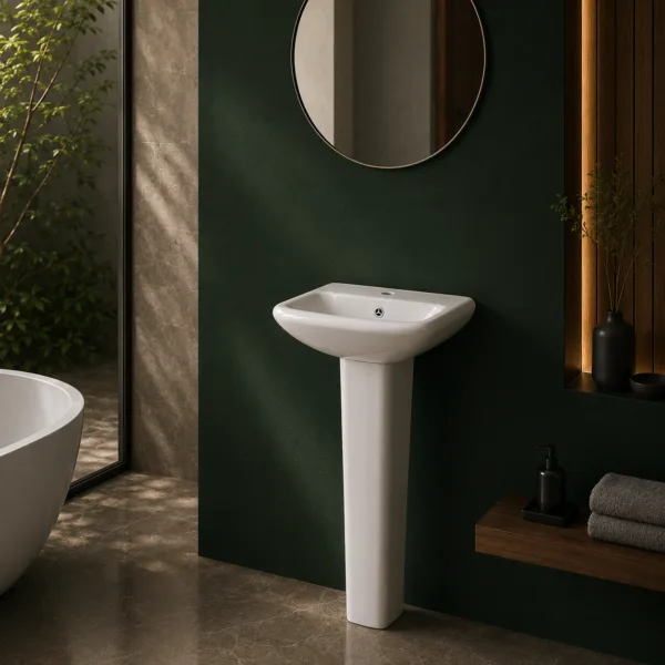 VONDDW Glossy White Sleek Cylindrical One-Piece Floorstanding Ceramic Pedestal Basin Sink (4) VONDDW Glossy White Sleek Cylindrical One-Piece Floorstanding Ceramic Pedestal Basin Sink