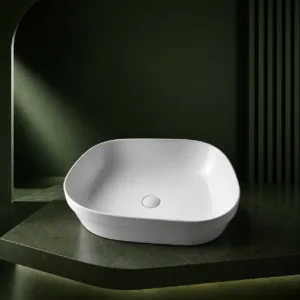 VONDDW White Modern Slanted Geometric Countertop Bathroom Basin Sink