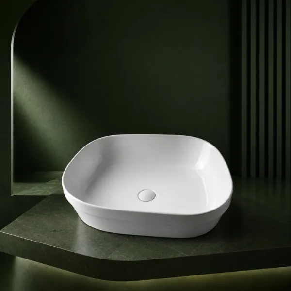 VONDDW White Modern Slanted Geometric Countertop Bathroom Basin Sink