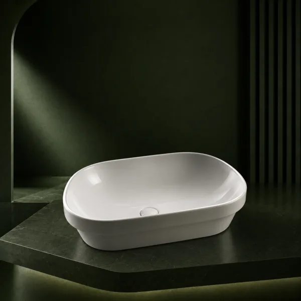 VONDDW White Modern Slanted Geometric Countertop Bathroom Basin Sink