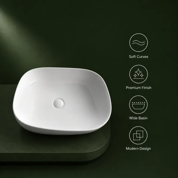 VONDDW White Modern Slanted Geometric Countertop Bathroom Basin Sink