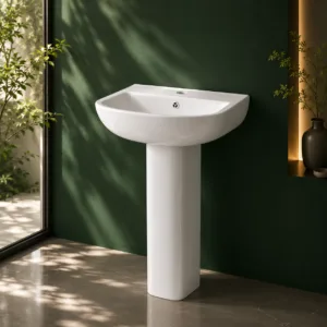 VONDDW Glossy White Tapered Square One-Piece Floorstanding Ceramic Pedestal Basin Sink