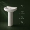 VONDDW Glossy White Tapered Square One-Piece Floorstanding Ceramic Pedestal Basin Sink (3) VONDDW Glossy White Tapered Square One-Piece Floorstanding Ceramic Pedestal Basin Sink