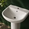 VONDDW Glossy White Tapered Square One-Piece Floorstanding Ceramic Pedestal Basin Sink (4) VONDDW Glossy White Tapered Square One-Piece Floorstanding Ceramic Pedestal Basin Sink