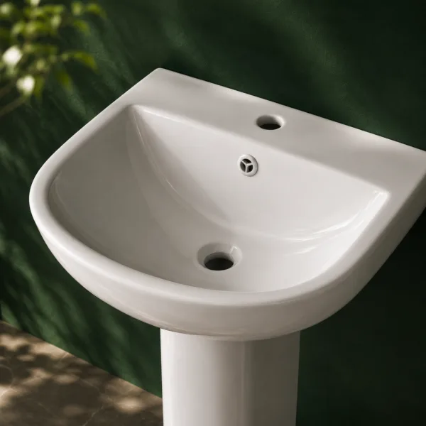 VONDDW Glossy White Tapered Square One-Piece Floorstanding Ceramic Pedestal Basin Sink (4) VONDDW Glossy White Tapered Square One-Piece Floorstanding Ceramic Pedestal Basin Sink