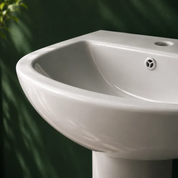 VONDDW Glossy White Tapered Square One-Piece Floorstanding Ceramic Pedestal Basin Sink (5) VONDDW Glossy White Tapered Square One-Piece Floorstanding Ceramic Pedestal Basin Sink