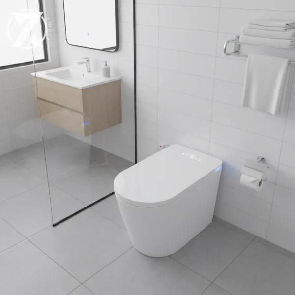 VONDDW P-Trap Digital Display Bidet Washing Heated Seat Remote Control Glossy White Intelligent Smart Toilet