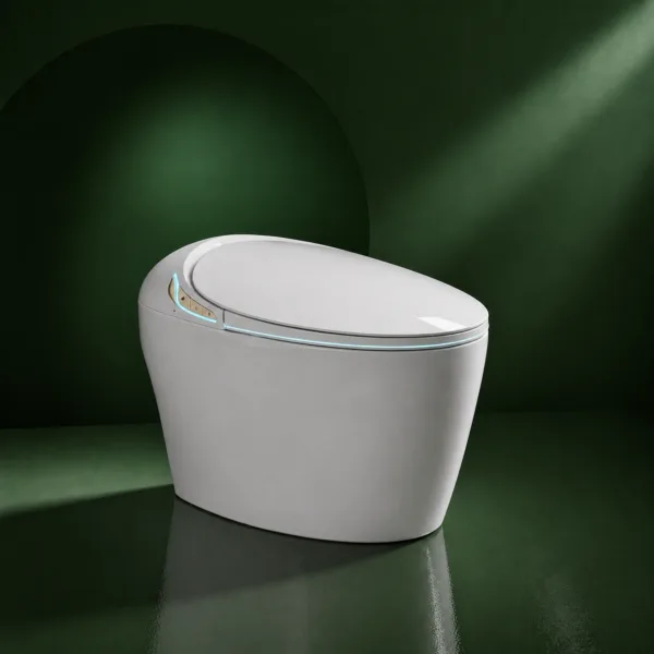 VONDDW P-Siphon, bodenmontiert, runde Toilettenschüssel, beheizbarer Sitz, Fernbedienung, glänzendes Weiß, Luxus-Smart-Toilette