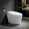 VONDDW P-Siphon, bodenmontiert, runde Toilettenschüssel, beheizbarer Sitz, Fernbedienung, glänzendes Weiß, Luxus-Smart-Toilette