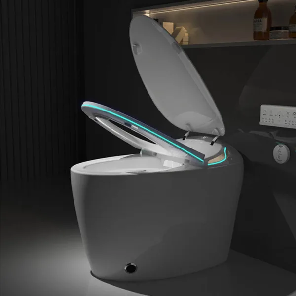 VONDDW P-Siphon, bodenmontiert, runde Toilettenschüssel, beheizbarer Sitz, Fernbedienung, glänzendes Weiß, Luxus-Smart-Toilette