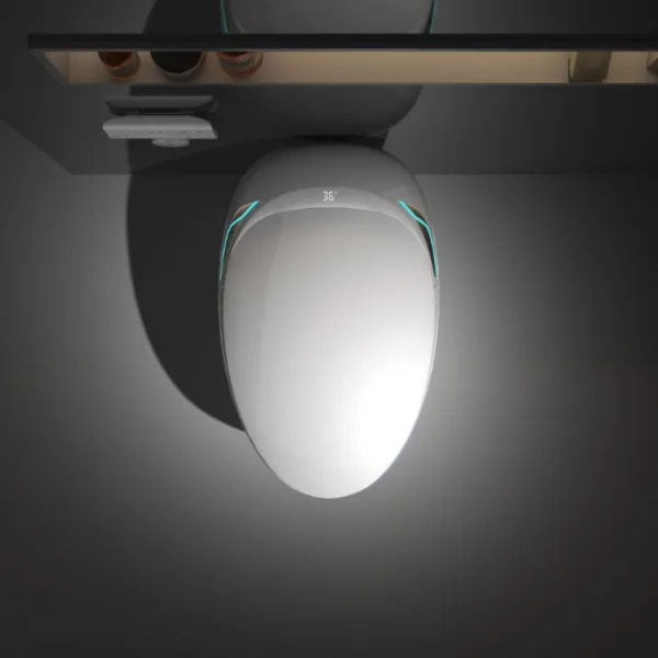 VONDDW P-Siphon, bodenmontiert, runde Toilettenschüssel, beheizbarer Sitz, Fernbedienung, glänzendes Weiß, Luxus-Smart-Toilette