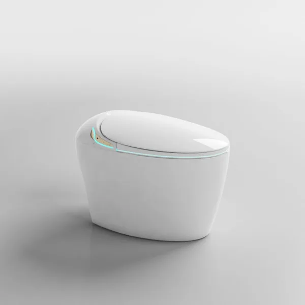 VONDDW P-Siphon, bodenmontiert, runde Toilettenschüssel, beheizbarer Sitz, Fernbedienung, glänzendes Weiß, Luxus-Smart-Toilette