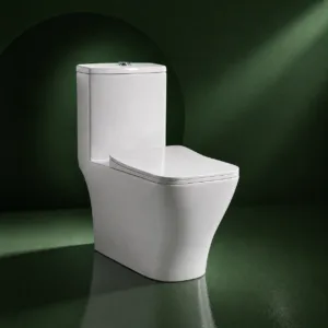 VONDDW S-trap 300mm Siphonic Fully Skirted Glossy White Diamond-Cut Geometric One-piece Ceramic Toilet
