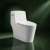 VONDDW: WC monoblocco in ceramica con sifone a S da 300 mm, base a gradini con bordatura completa, bianco lucido