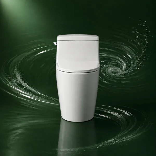 VONDDW: WC monoblocco in ceramica con sifone a S da 300 mm, base a gradini con bordatura completa, bianco lucido