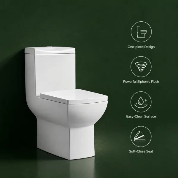 Cuvette de WC en céramique VONDDW, modèle S-trap, 300 mm, à siphon, entièrement jupée, blanc brillant, design géométrique en gradins, monobloc