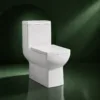 Cuvette de WC en céramique VONDDW, modèle S-trap, 300 mm, à siphon, entièrement jupée, blanc brillant, design géométrique en gradins, monobloc