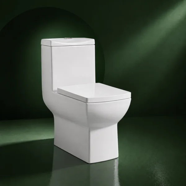 Cuvette de WC en céramique VONDDW, modèle S-trap, 300 mm, à siphon, entièrement jupée, blanc brillant, design géométrique en gradins, monobloc