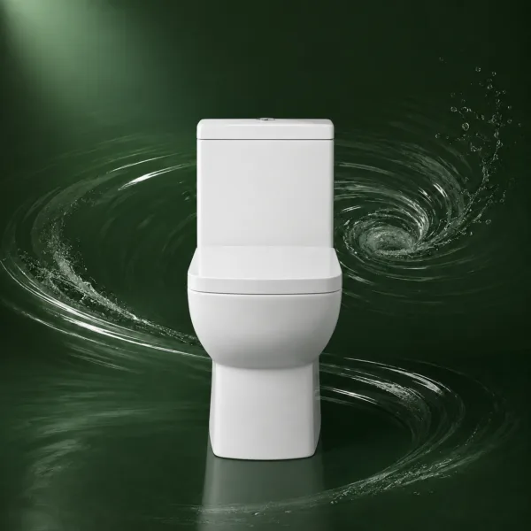 Cuvette de WC en céramique VONDDW, modèle S-trap, 300 mm, à siphon, entièrement jupée, blanc brillant, design géométrique en gradins, monobloc