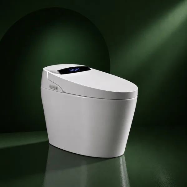Toilettes intelligentes VONDDW à profil bas avec jupe, fonctions bidet avancées, siège chauffant et chasse d'eau automatique, blanc brillant (1) Toilettes intelligentes VONDDW à profil bas avec jupe, fonctions bidet avancées, siège chauffant, chasse d'eau automatique, finition blanche brillante